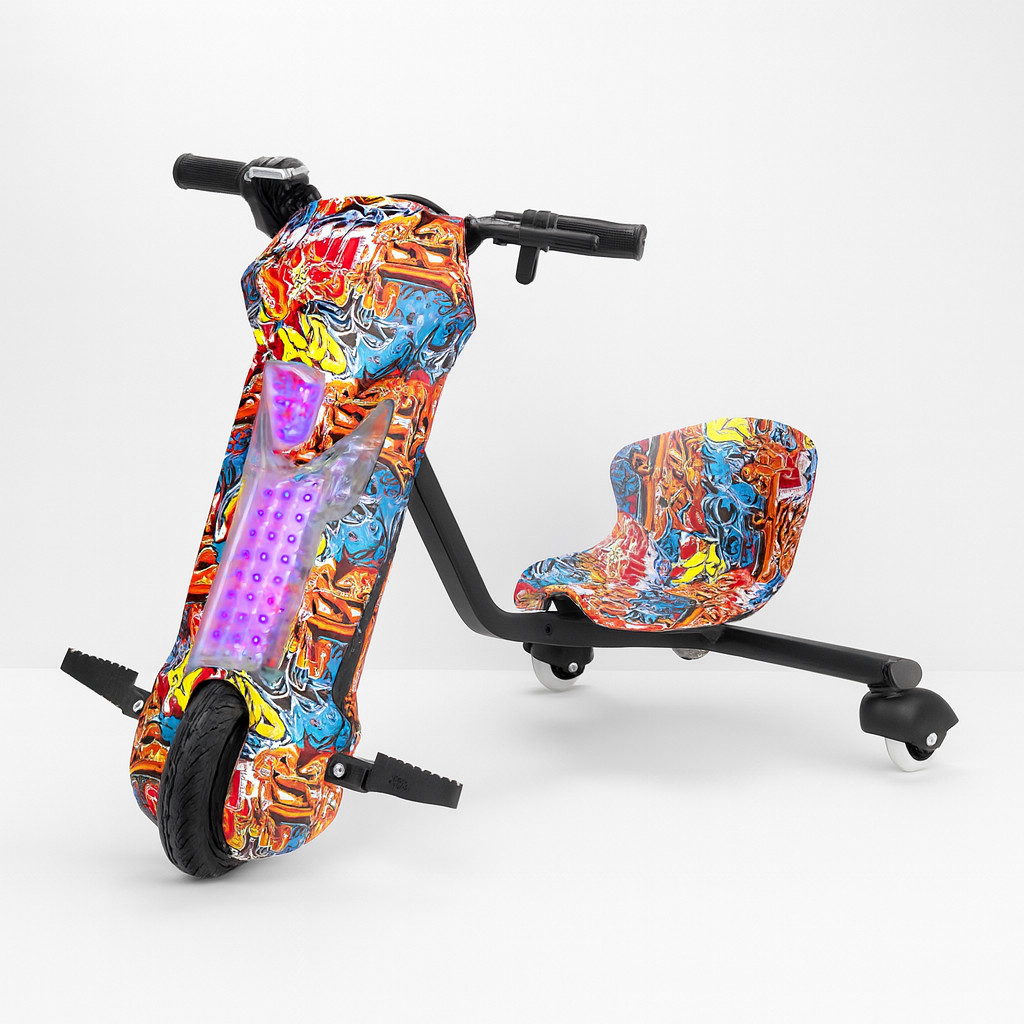 Triciclo Drift Elétrico 250W 8 Pol Infantil Bluetooth LED 3 Velocidades Até 100kg Alta Potência