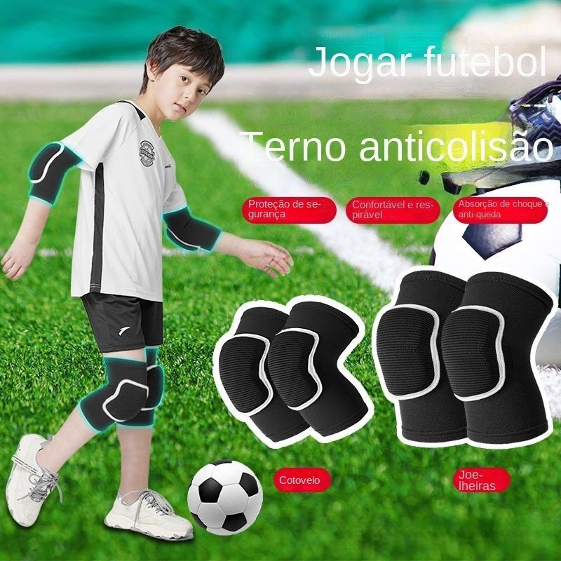 Joelheiras de Futebol, Cotoveleiras, Protetores de Goleiro Profissionais, Anticollisão Especial para Meninos KVE9