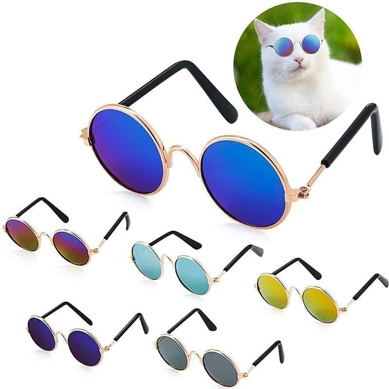 Gato Óculos De Sol Engraçado Animal De Estimação Pequeno Cão Clássico Retro Circular Pomeranian Fotos Adereços Accessor