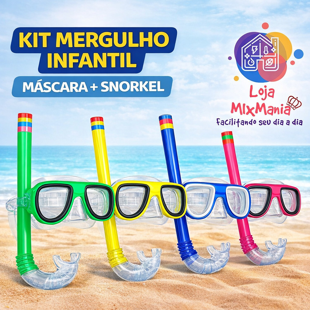 Kit Snorkel Infantil Completo Máscara de Mergulho Óculos Natação Praia Piscina Viagem