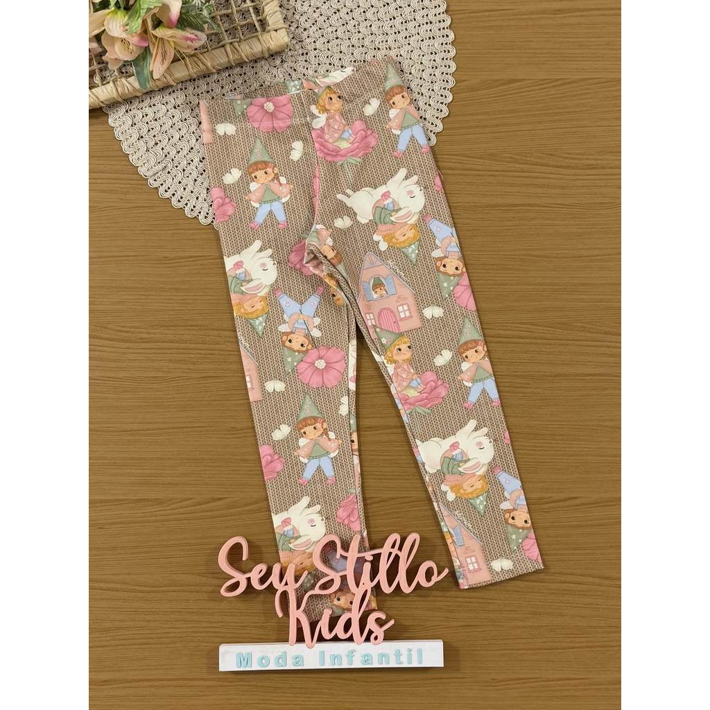 Calça Legging Infantil Kukiê Inverno Bege Mundo Encantado