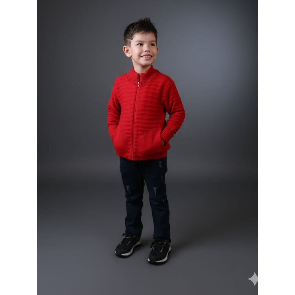 Kit 2 Unidades Blusa Infantil Frio Tricot Jaqueta Suéter Masculino Zíper Bolso