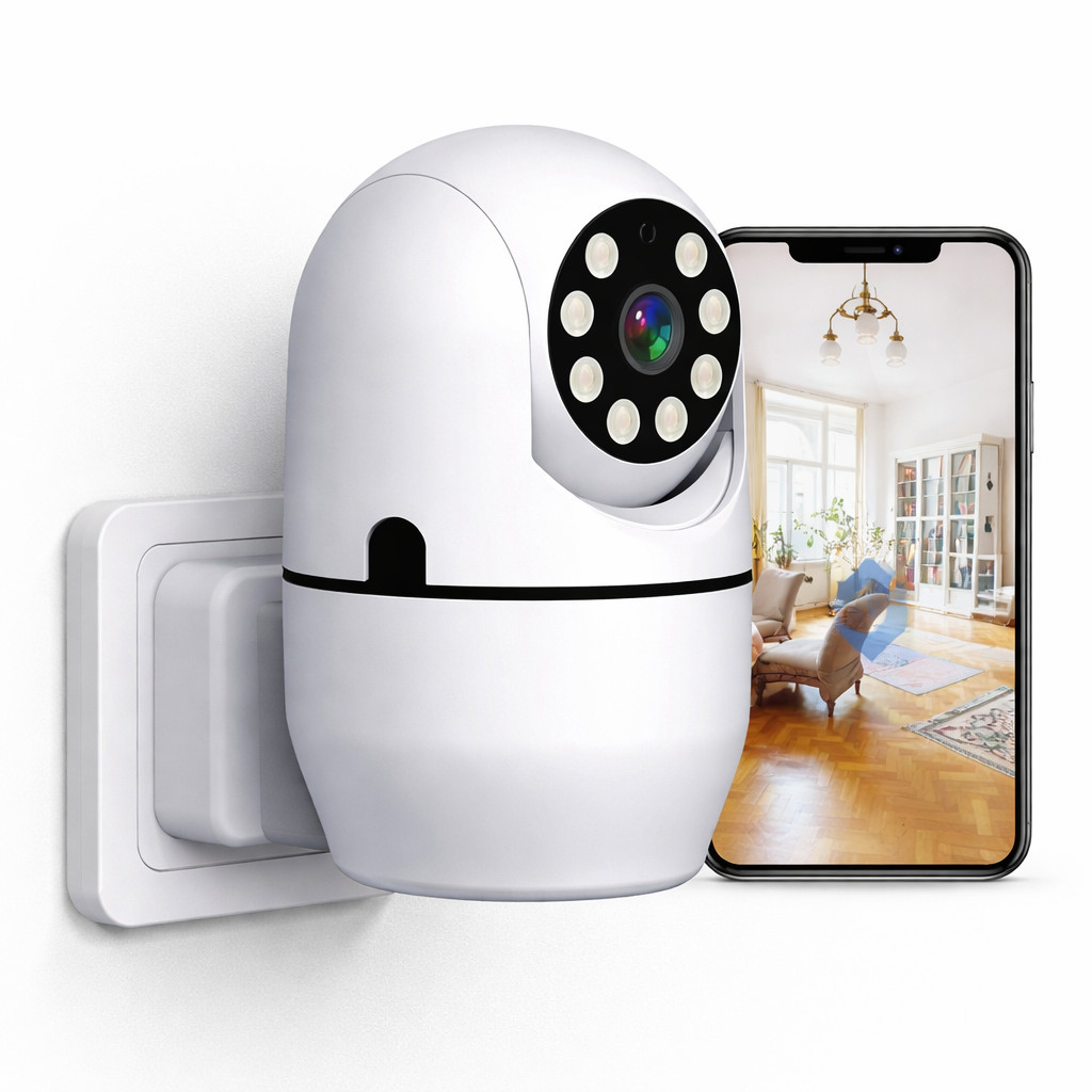 Câmera Interna WiFi com Plug 3MP App Yoosee Áudio Bidirecional Gravação e Visualização Remota