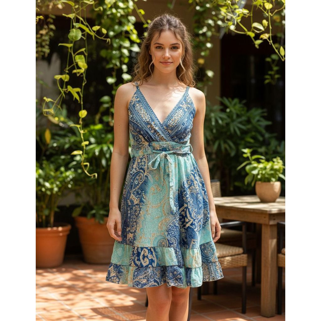 vestido curto,lastex nas costas,seda indiana.