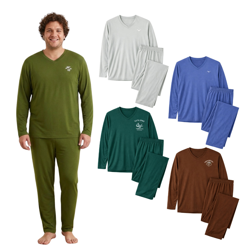Pijama Longo Adulto Masculino Plus Size Basico Bordado Sortido G1 ao G3