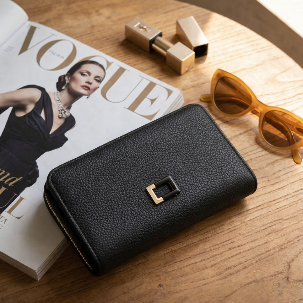Carteira Feminina Grande com Alça de Mão Porta Cartões Grande Capacidade com Zíper Estilo Elegante MM