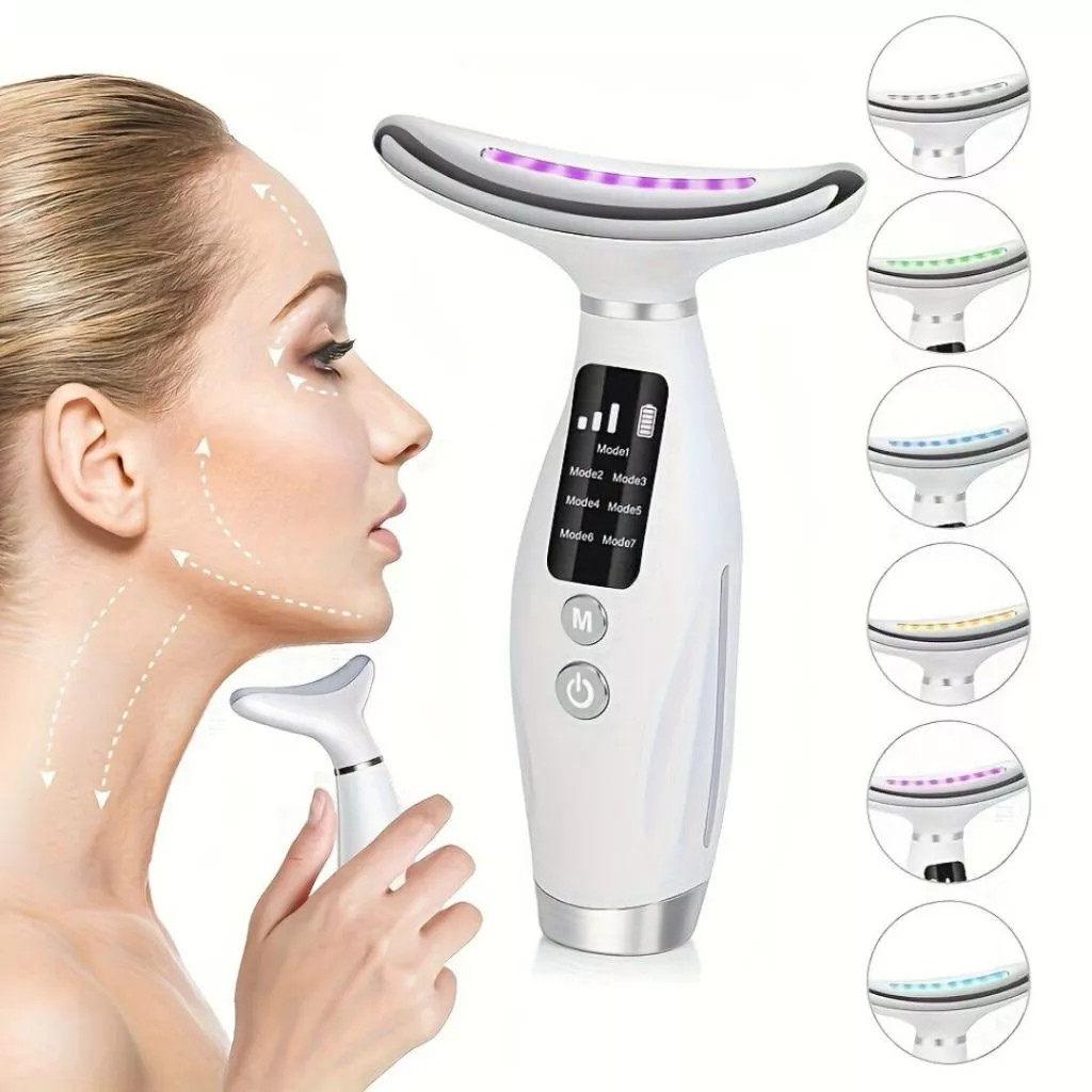 Massageador De Pele Firmeza Pescoço Led de 7 Modos Massageador Portátil Beleza para Rosto e Pescoço FLASH
