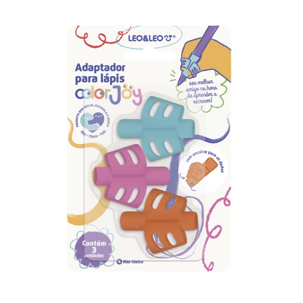Adaptador de Lápis com Encaixe de Dedo Color Joy Blister C/ 3 Peças Leo&Leo Leonora - 10182