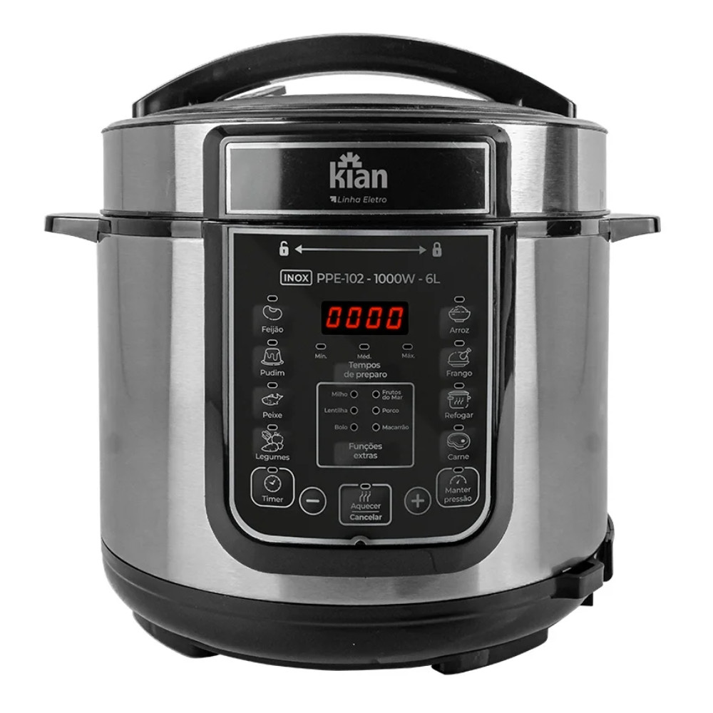 Panela de Pressão Elétrica PPE-102 – 6L Kian Timer Ajustável Controle de Temperatura Cuba Antiaderente Inox