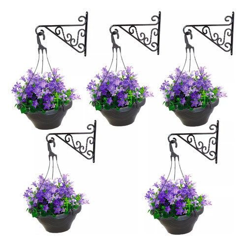 Suportes Mão Francesa Preto para Vasos de Plantas Pendentes e Samambaias 25cm