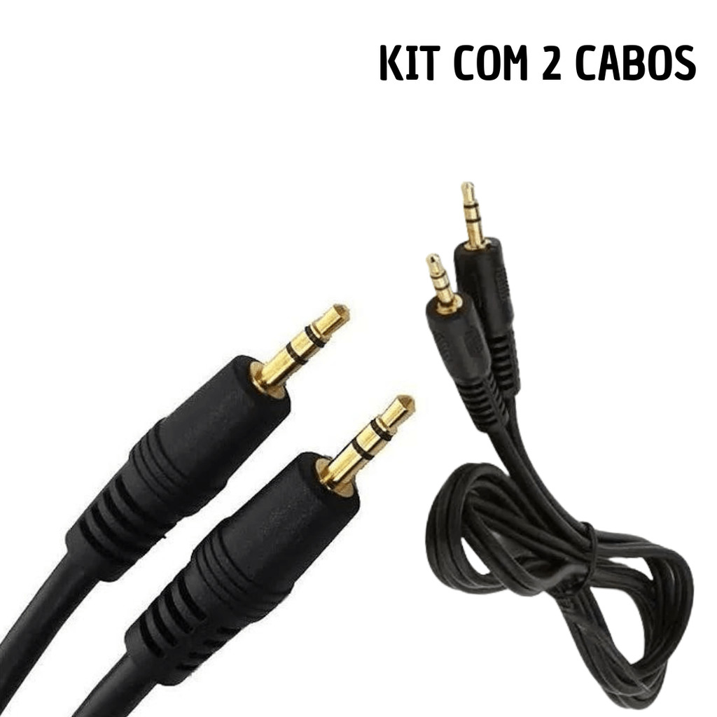 Kit 2 cabos p2 x p2 auxiliar celular 1.5m universal reforçado pc som auxiliar , duas pontas de conexão igual fone
