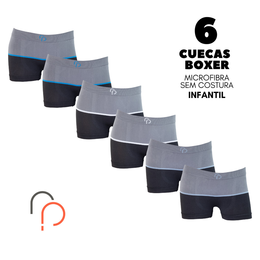 Kit 6 Cuecas Boxer INFANTIL ESTAMPADA Sem Costura em Microfibra RP