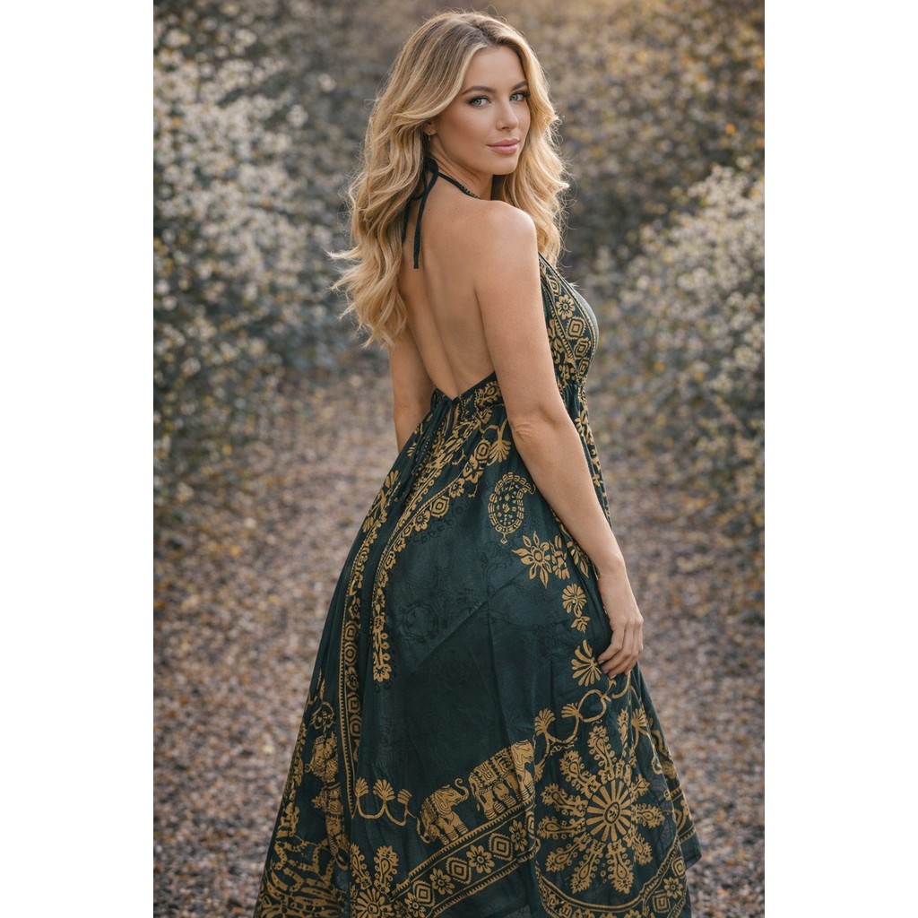 Vestidos elegantes dois lenço Gold costa nua feminino,ponta indiano.