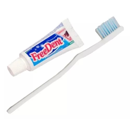 30 unidades de Cada Escova Dental Simples Branca + Creme Dental Freedent 30 gramas