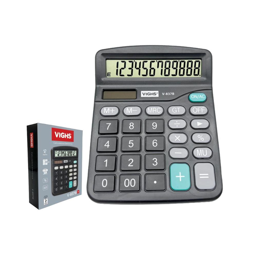 Kit 10 Calculadoras De Mesa Grande Vighs V837B-12 Inclinado