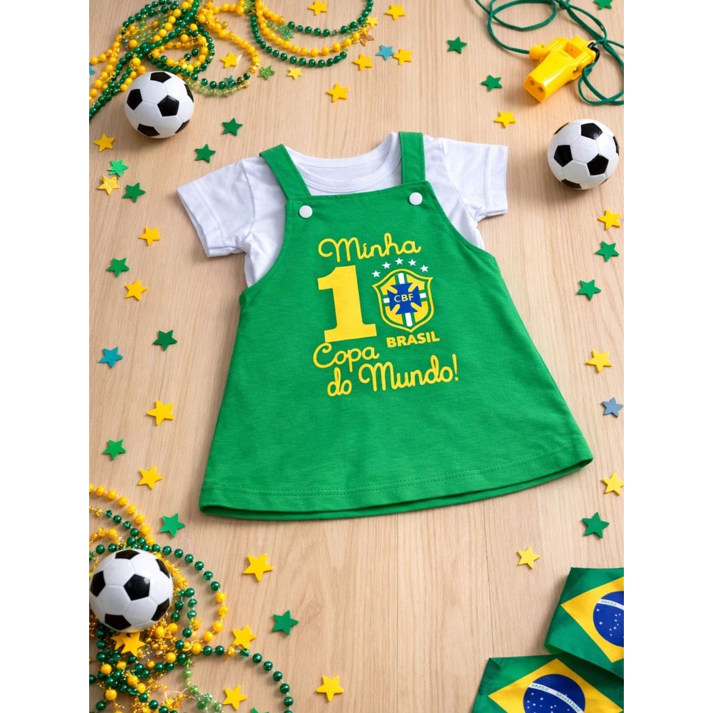 Vestido Jardineira + Camisa Minha Primeira Copa