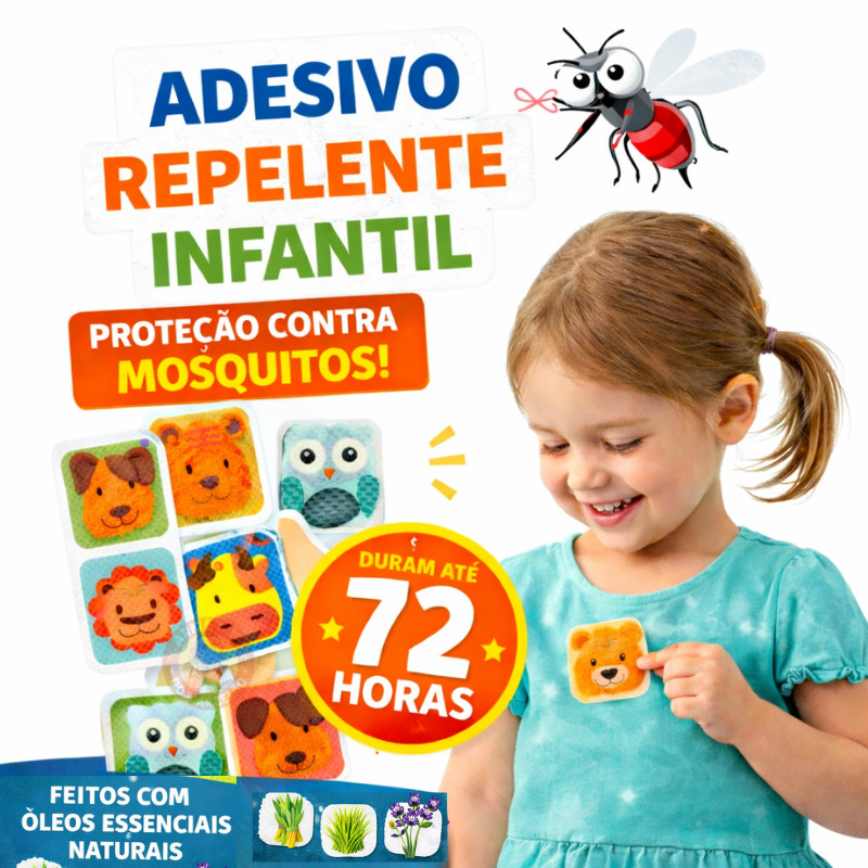 Adesivo Repelente Infantil Colorido Contra Insetos Kit com Desenhos Divertidos Uso Externo Viagem Camping