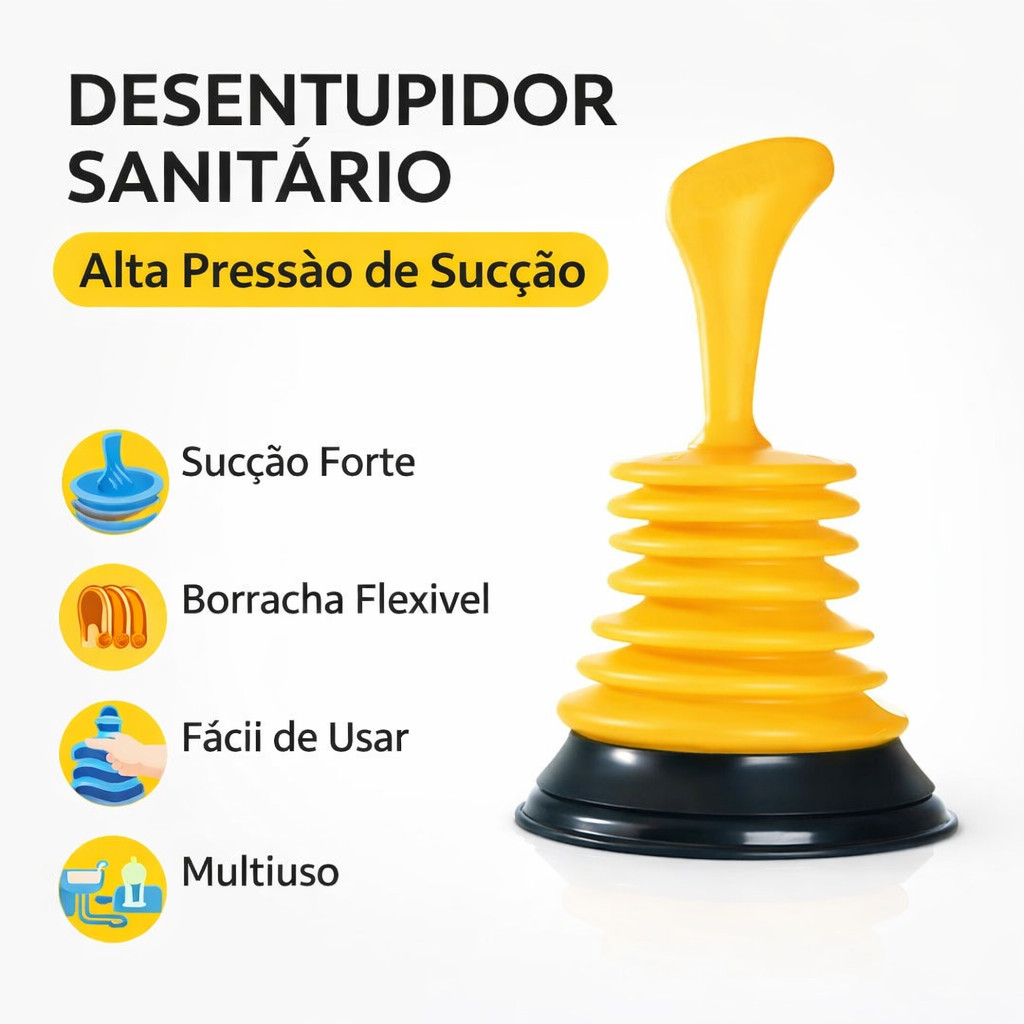 Desentupidor Turbo Alta Sucção Para Pia Ralo Cozinha Banheiro Desentupidor Manual