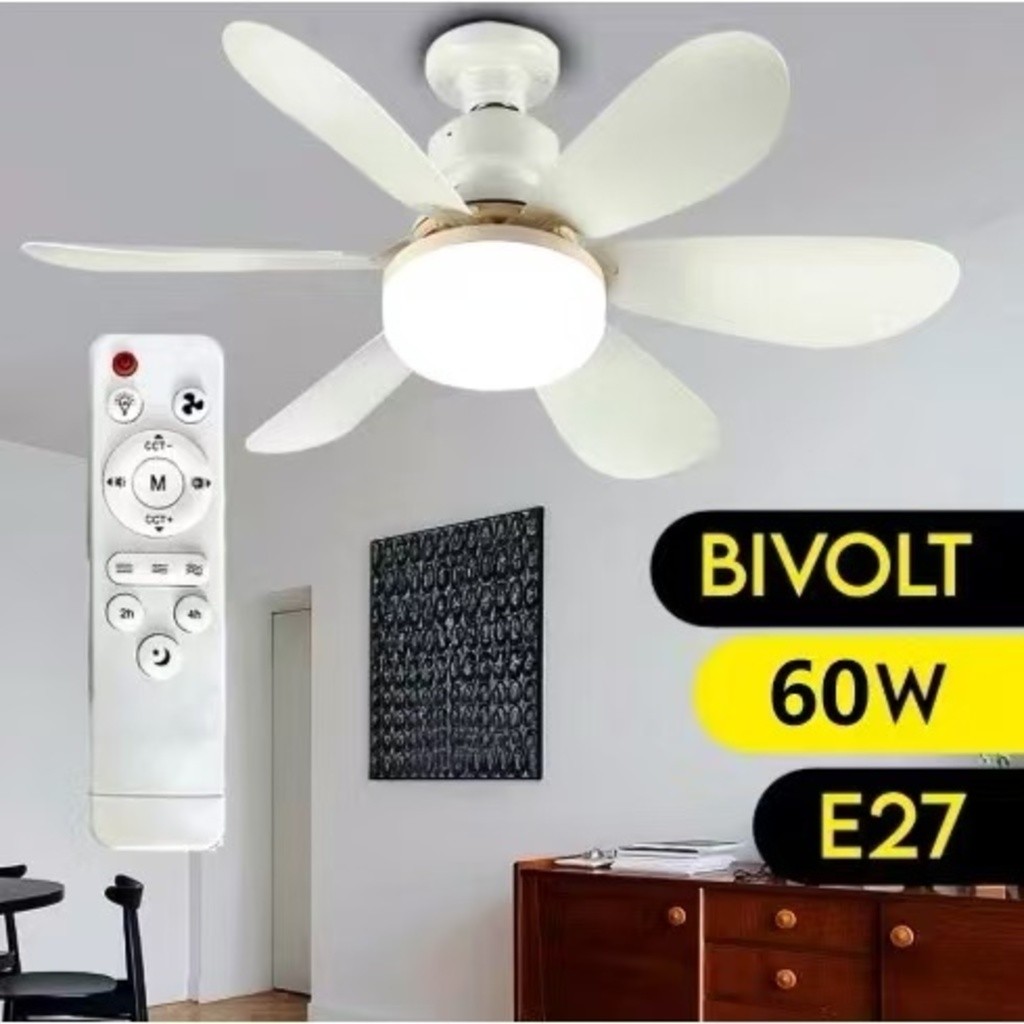 Novo ventilador de teto com luz, LED silencioso para uso doméstico, com controle remoto.