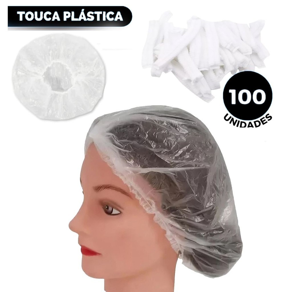 100 Toucas Plástica Descartáveis para Banho Cabelo Sanfonada
