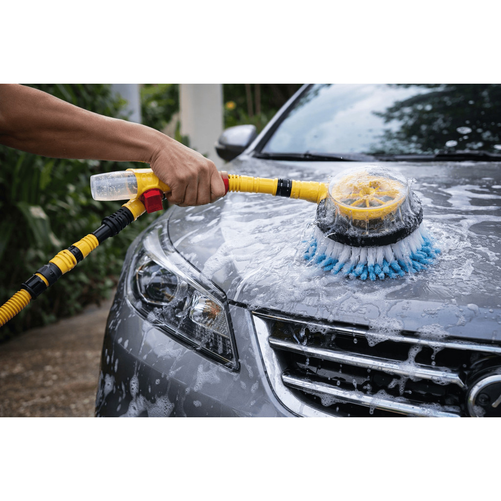 Kit de Limpeza para Carro com Escova Giratória de Microfibra – Lavagem Rápida, Sem Energia