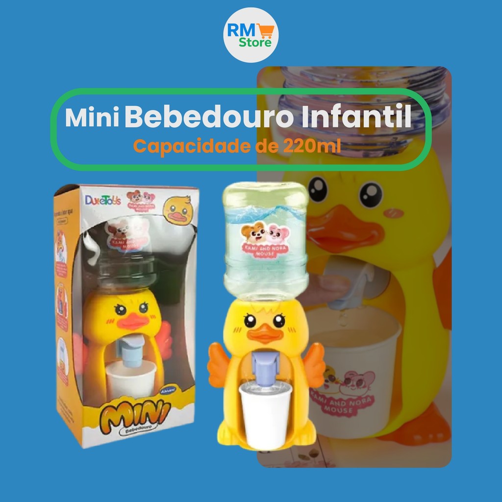 Mini Bebedouro Infantil Patinho 220ml com Copo – Dispenser de Água Divertido Infantil!