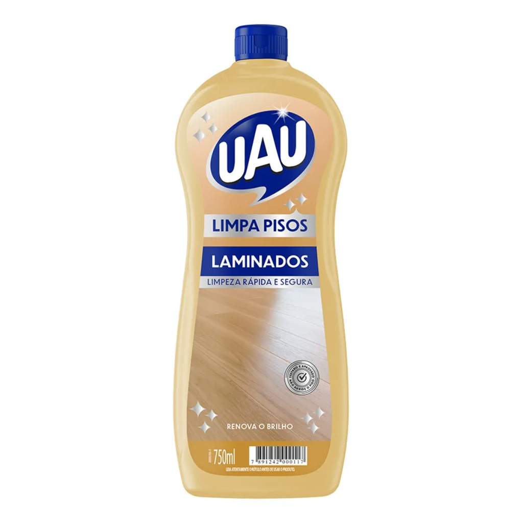Limpador Para Pisos Uau Laminados 750ml Renova Limpa Pisos Rótulo com Avaria | Produto Novo e Perfeito