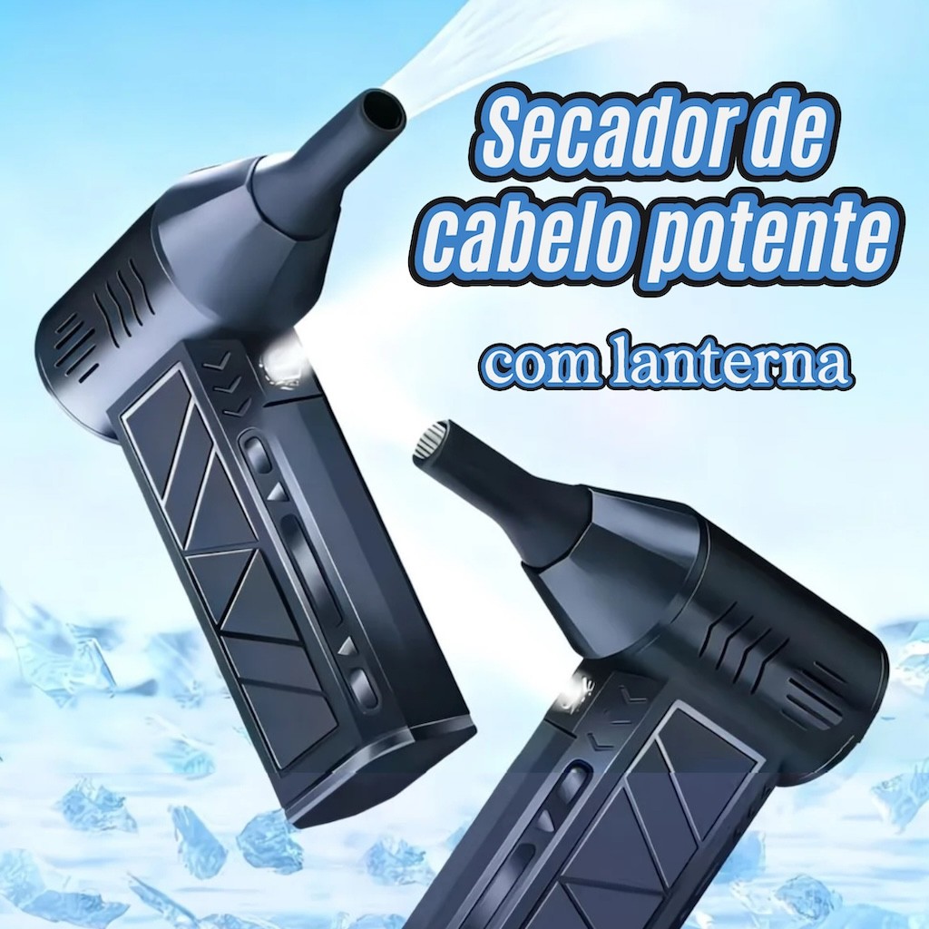 Mini Soprador de Ar Portátil Potente e Versátil para Limpeza, Churrasco e Mais! Com Lanterna Integrada