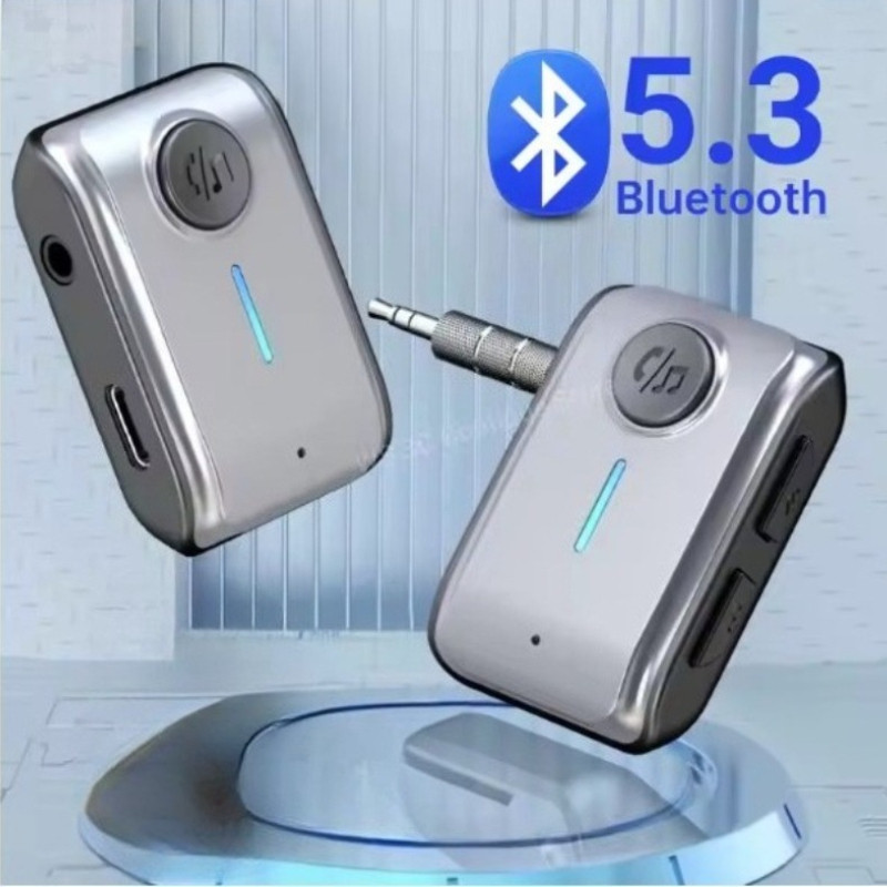 AUX Bluetooth 5.3 Receptor 3.5mm Jack Avião Adaptador Sem Fio Microfone Para TV Carro kit Alto-Falante PC Fone De Ouvido