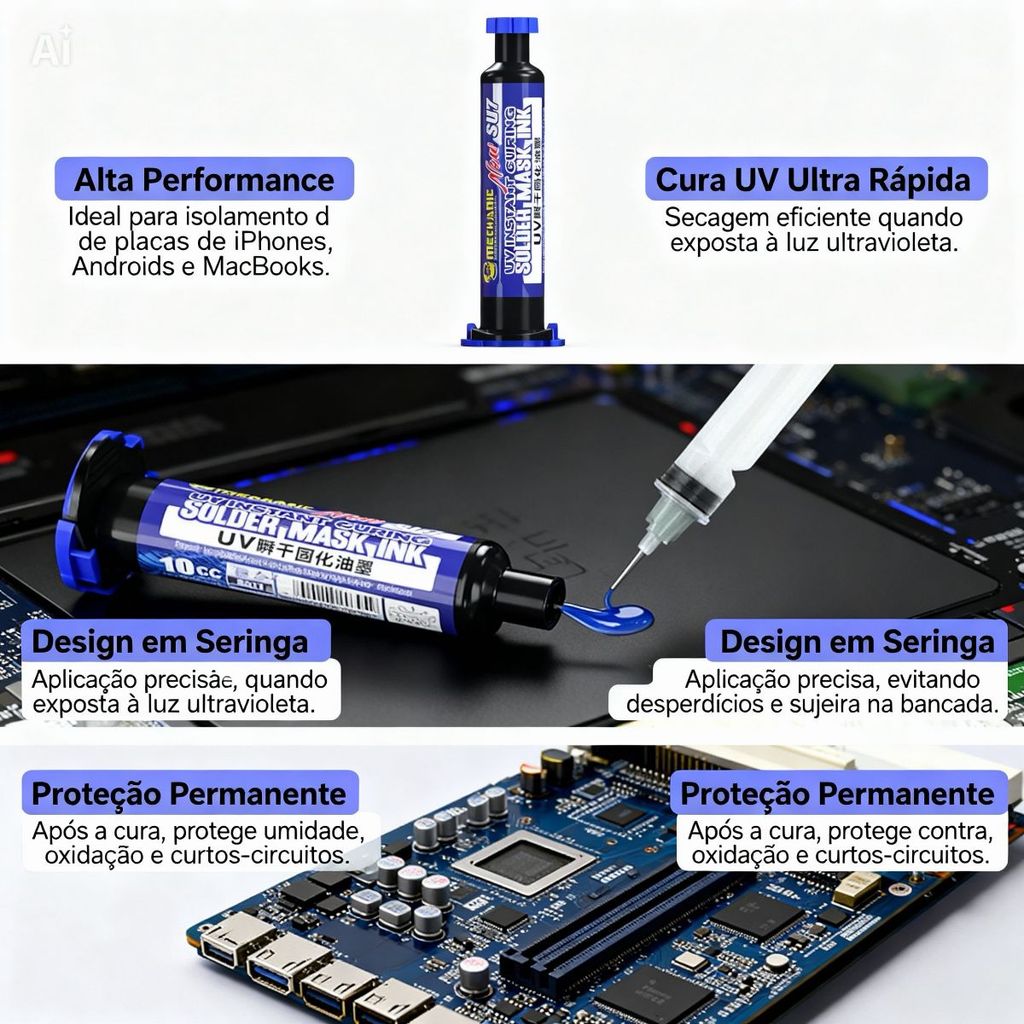 Tinta Mascara UV Mechanic SU7 Azul 10cc Seringa  Cura Rapida