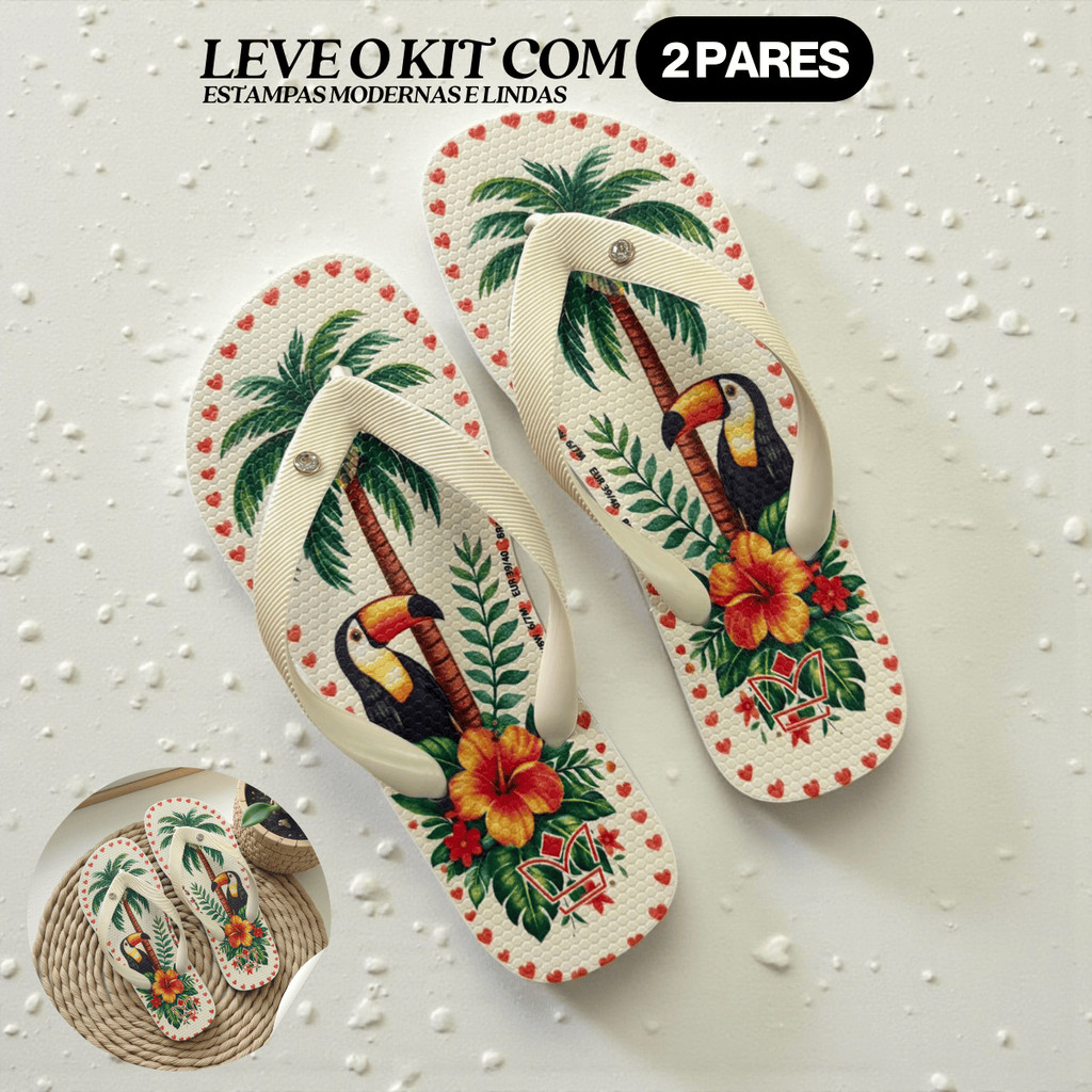 Kit 2 Sandália Chinelo Feminino Havares Estilo Moderno Confortável Tucano Jardim