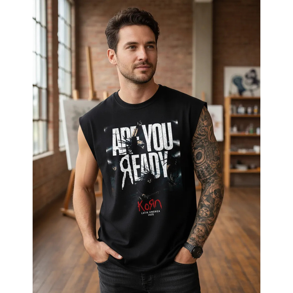 Camiseta Regata Oversized Rock Korn Tour America Cavada