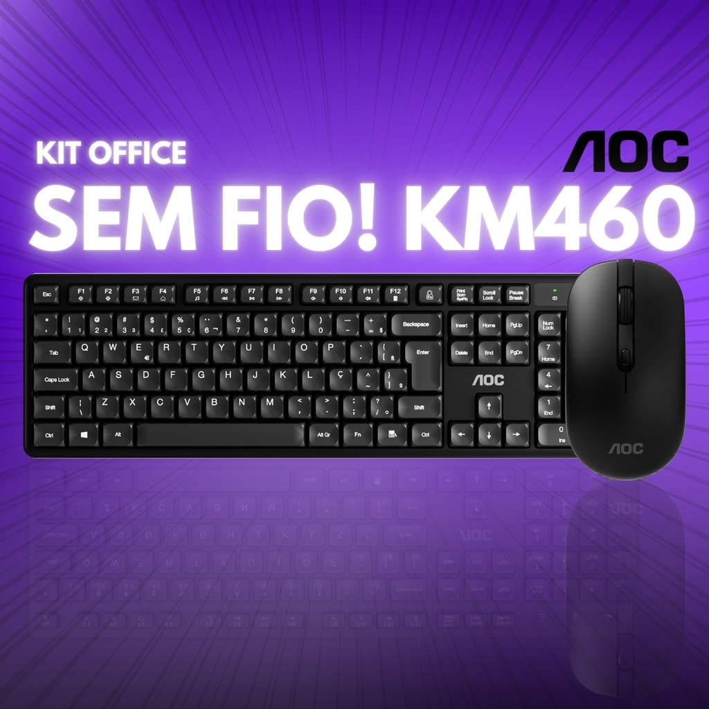 Kit Teclado e Mouse Para Escritório Silencioso Office Trabalho Português Brasil Abnt2 AOC KM460