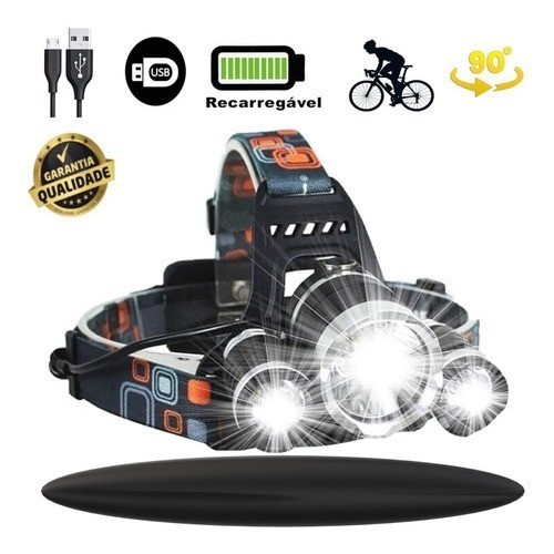Lanterna de Cabeça LED 3 Funções Ultra Potente para Capacete Direcionável