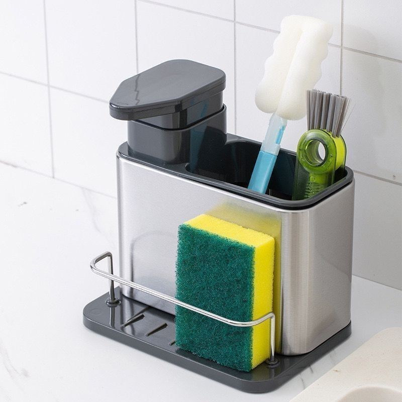 Porta Detergente Rack Armazenamento De Cozinha Organizador Dispenser Sabão Aço Inox Para Pia