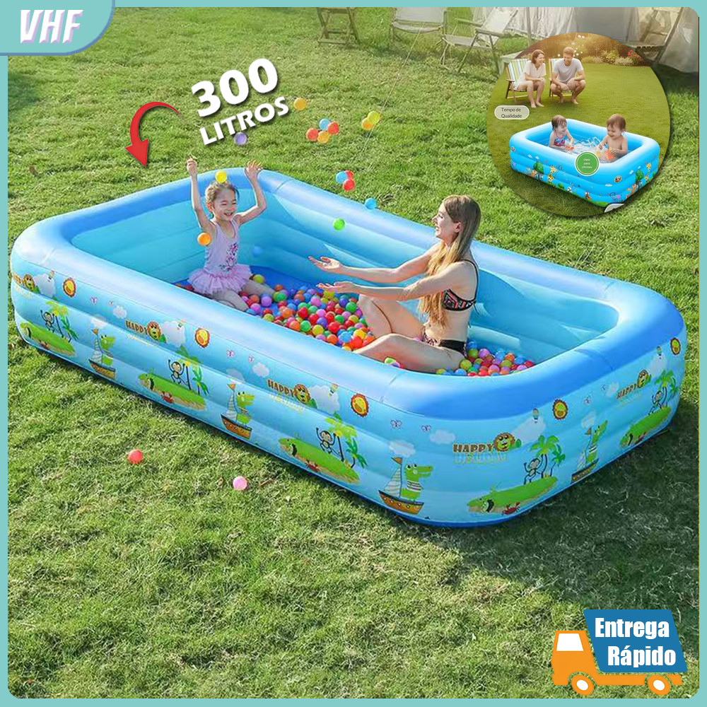 Piscina Inflável Retangular Infantil 3 Anéis 150cm 300L Azul/Rosa