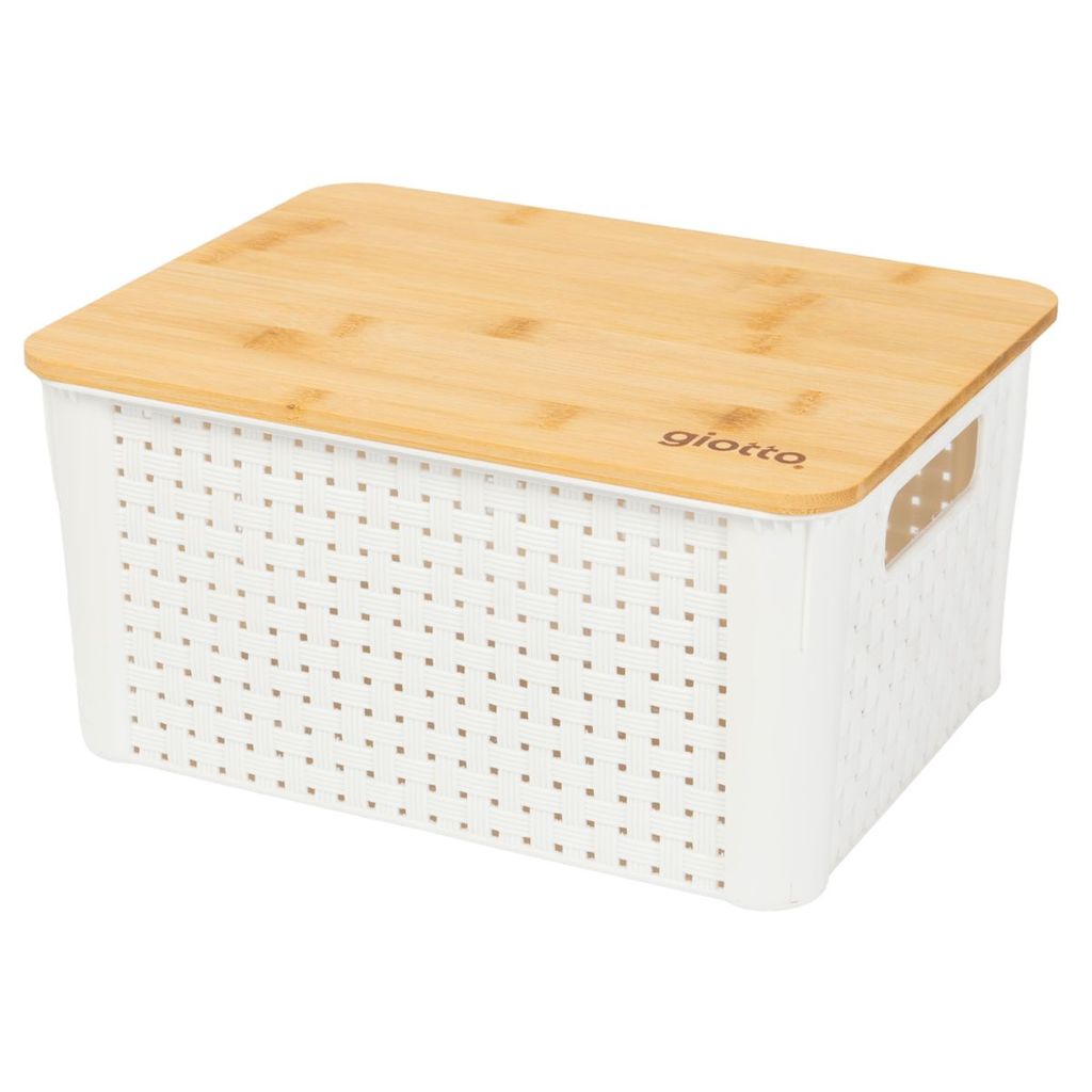 Organizador Rattan 7L Off White Giotto Caixa Multiuso Tampa de bambu