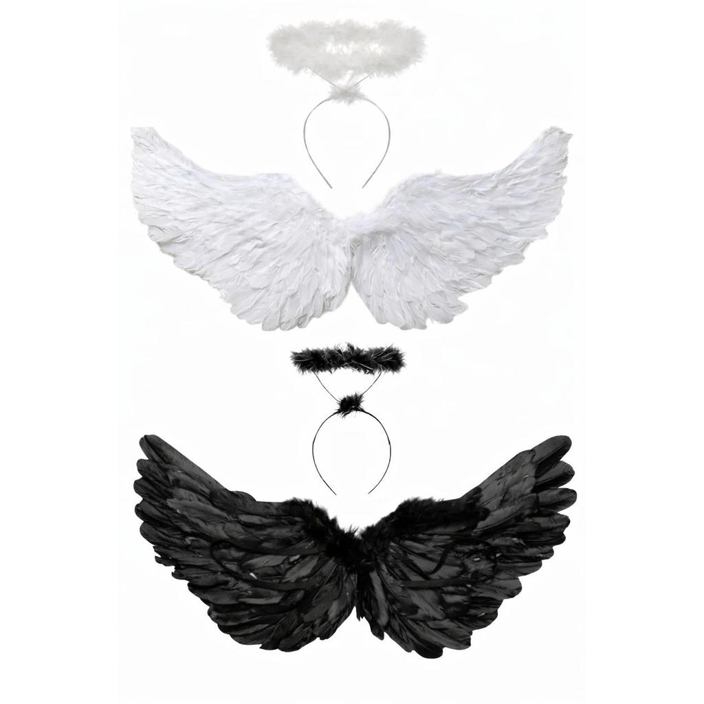 Fantasia Asa Anjo + Tiara Aureola Fantasia Halloween Carnaval Festas Cosplay