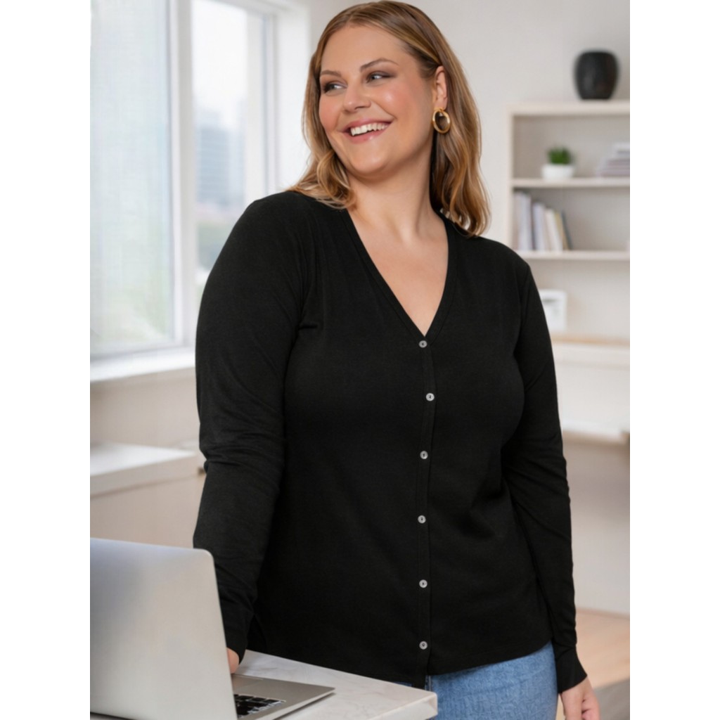 Casaco Cardigan Molecotton Feminino Plus Size G1 G4 Liso Confortável Casual Abertura Botão Moletinho