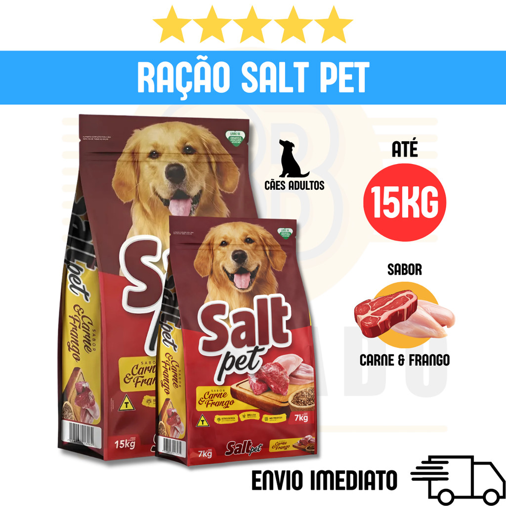 Ração Cães Adultos até 15kg Salt Pet Carne e Frango Sem Corante | 7kg ou 15kg