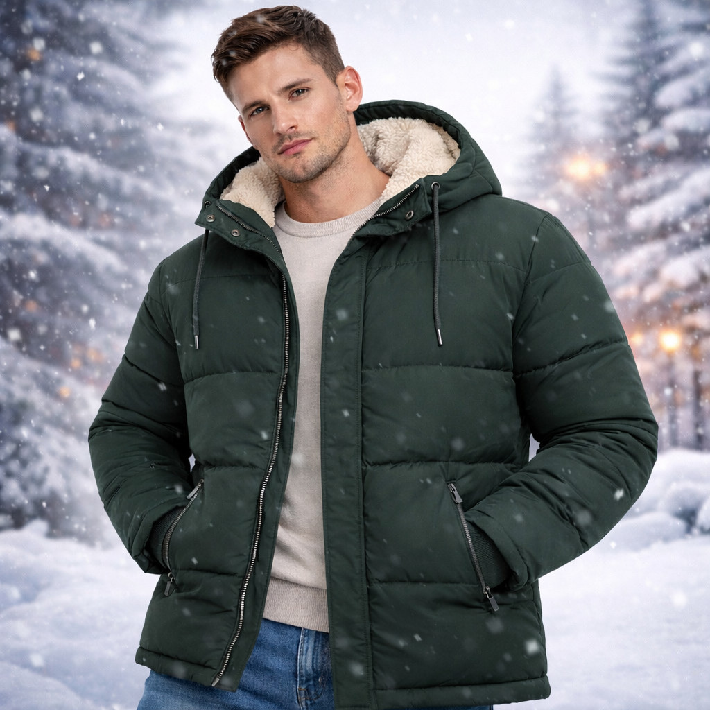 Jaqueta Puffer Bobojaco Peluciada Impermeável Inverno Neve Casaco Térmico Com Capuz Masculino Bolso Zíper Oferta