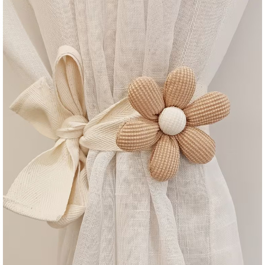 2 Peças de Amarradores de Cortina Trançados Boho com Detalhe em Pérola - Suportes para Cortinas