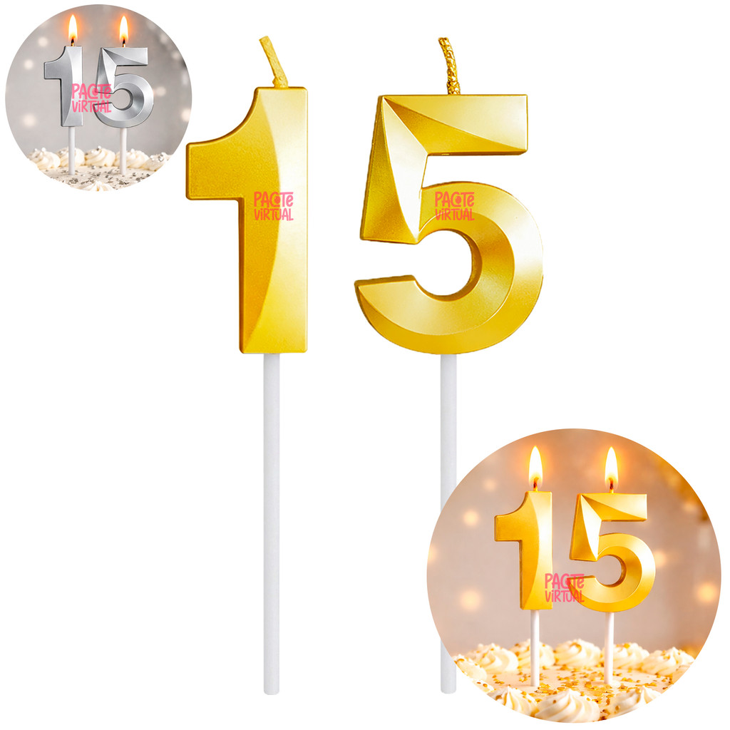 Kit 2 Velas de Aniversário Unidade Design Perolizada Dourada Ou Prata Metalizada Bolo Festa