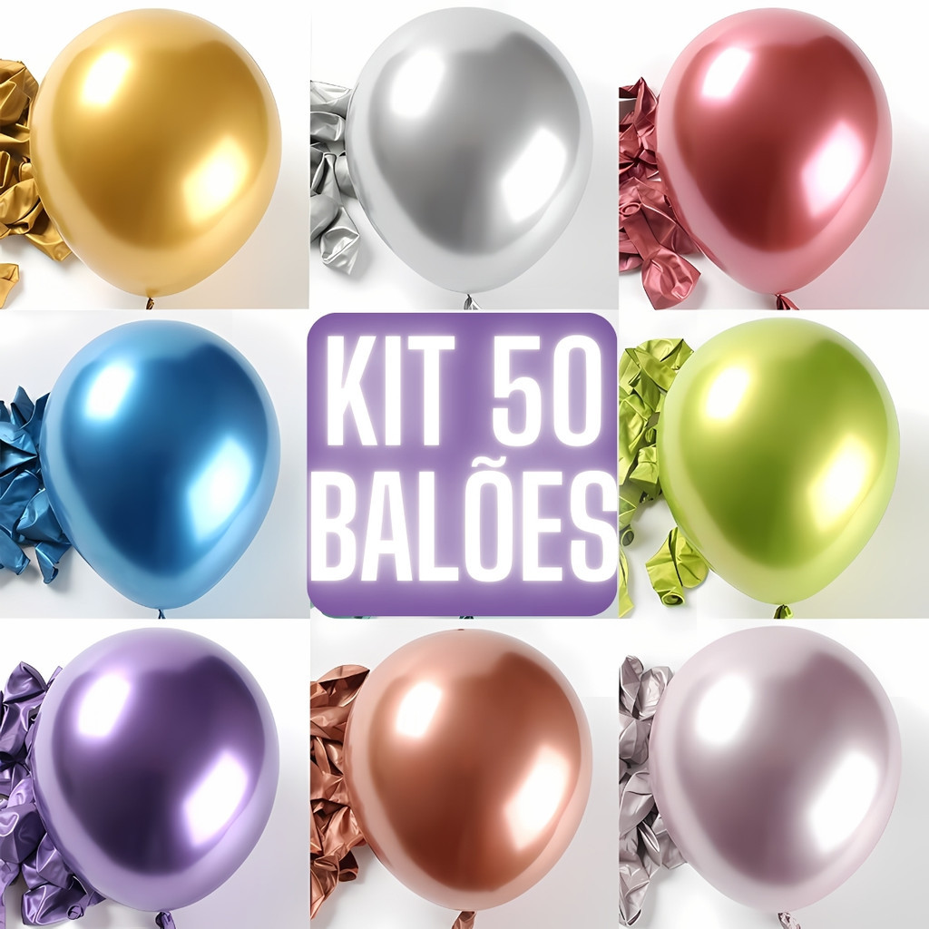 50 Balão Metalizada Bexiga Nº 10 Decoração De Festa Metalizada Aniversário Casamento Evento Painel