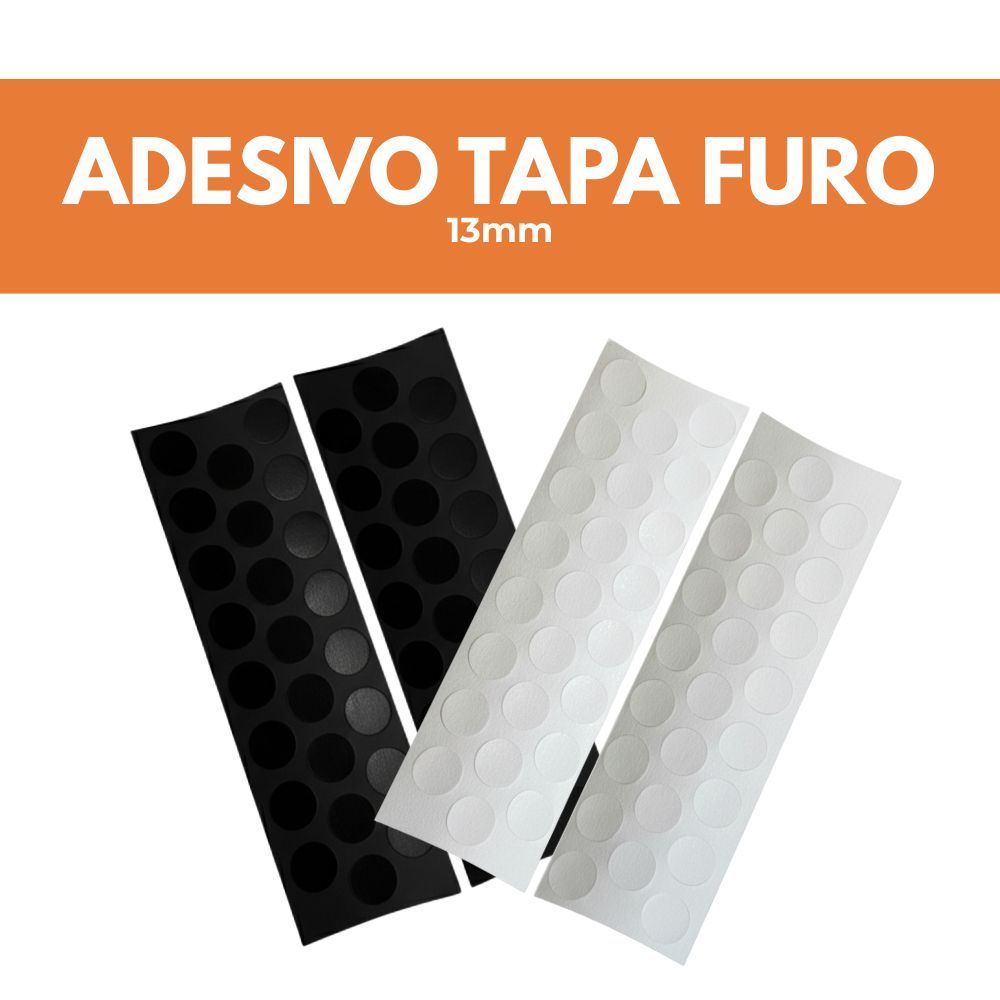Kit Cartelas 48 Adesivos Tapa Furo Branco ou Preto  TX PVC 13mm Autoadesivo Acabamento Moveis MDF