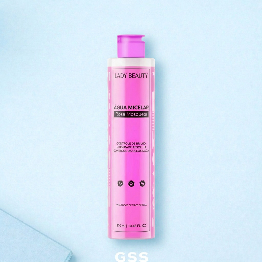 Água Micelar Rosa Mosqueta Lady Beauty 310ml – Demaquilante, Hidrata E Limpa Profundamente