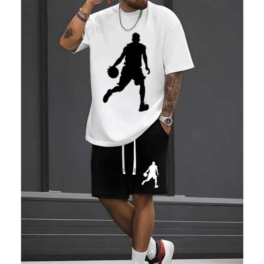 Conjunto Camiseta 100% Algodão Bermuda de Mole Short com Bolso Masculina Academia Casual Treino Basquetebol