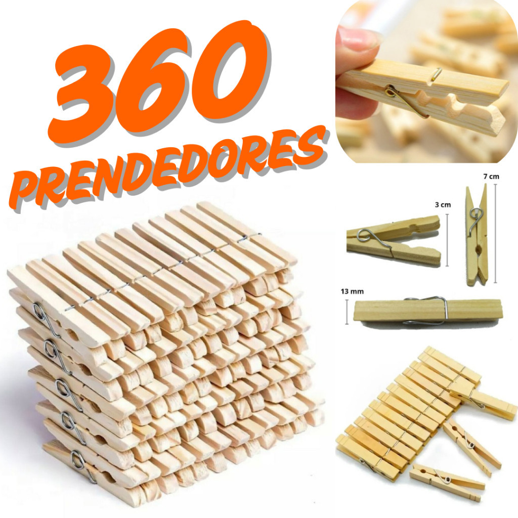 Prendedor de Roupa de Madeira KIT 60/120/180/360 Prendedores de Madeira Super Reforçados  ENVIO FULL.