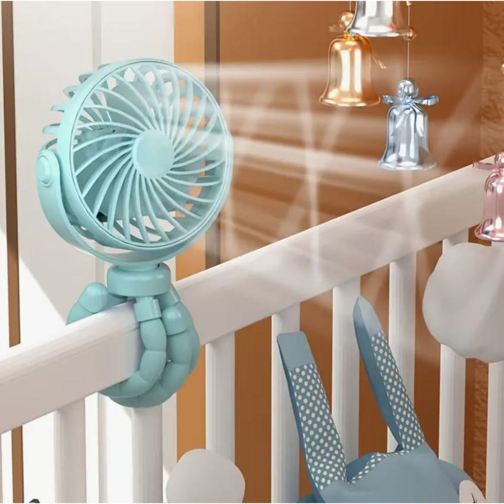 Mini ventilador luminoso recarregável para carrinho portátil, velocidade do vento de 3 velocidades, suporte flexível, ad