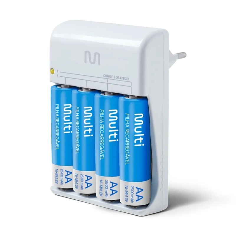 Carregador de Pilhas Multilaser CB054 4x AA 2500MAH Bivolt